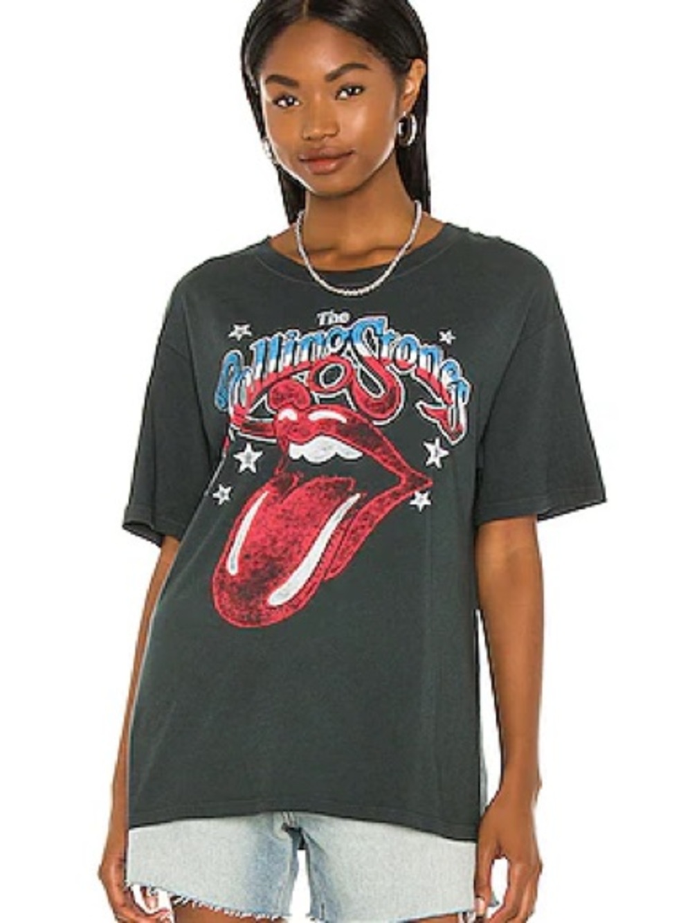 Daydreamer Rolling Stones 1981 Boyfriend Tee in Vintage Black, L
